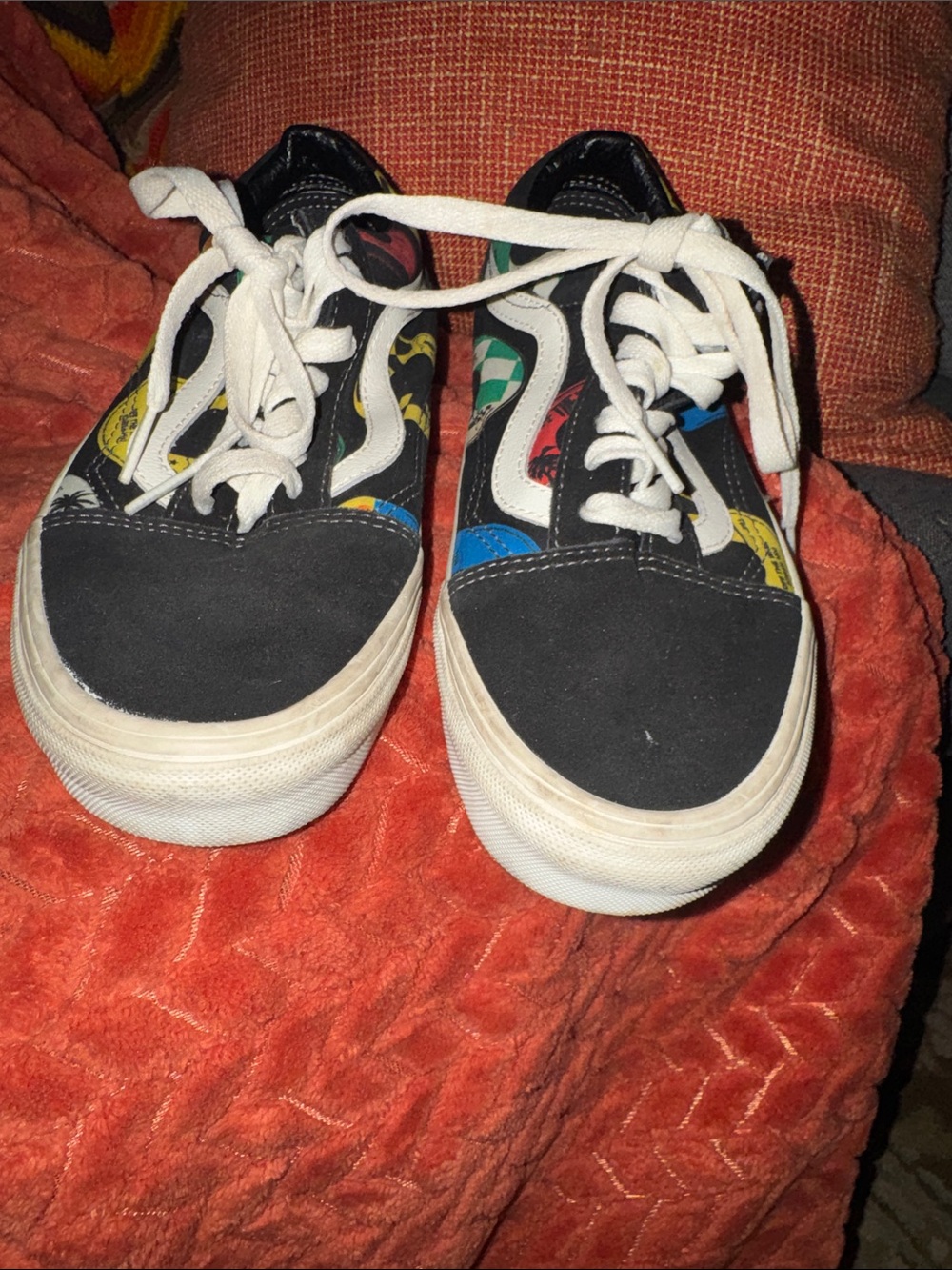 Vans Old Skool "Labels / Record Print" Black Multi Skate Shoes | Women's Men 5,5